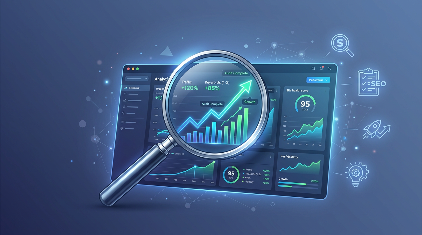 Auditoria SEO completa: análise técnica, on-page, backlinks e Core Web Vitals para supremacia digital.